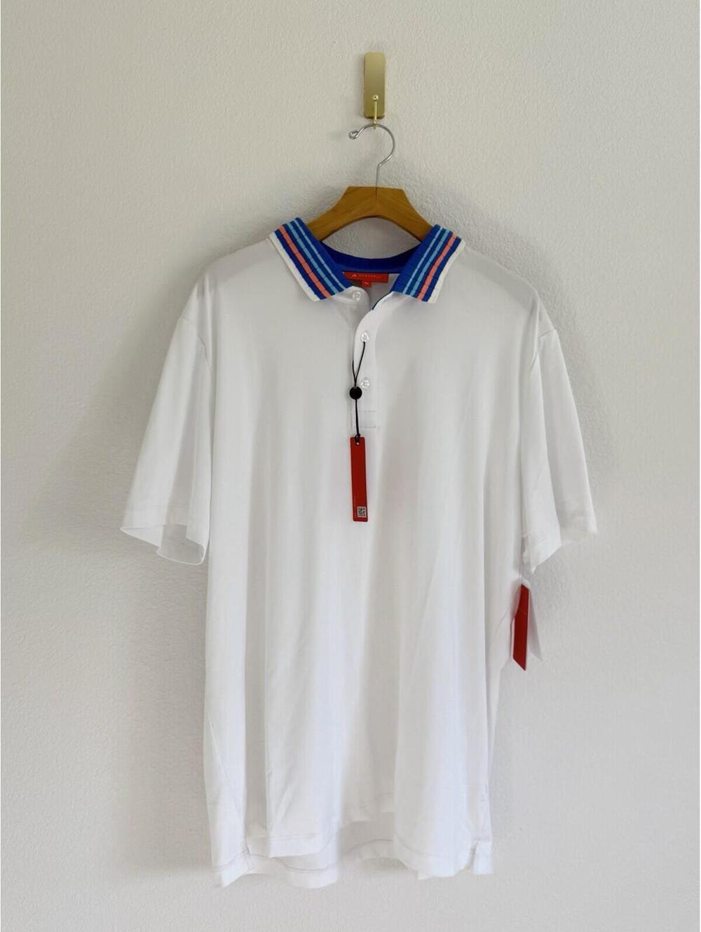 REDVANLY Mael Polo Shirt Mens XL Bright White Striped Collar‎ Performance Golf